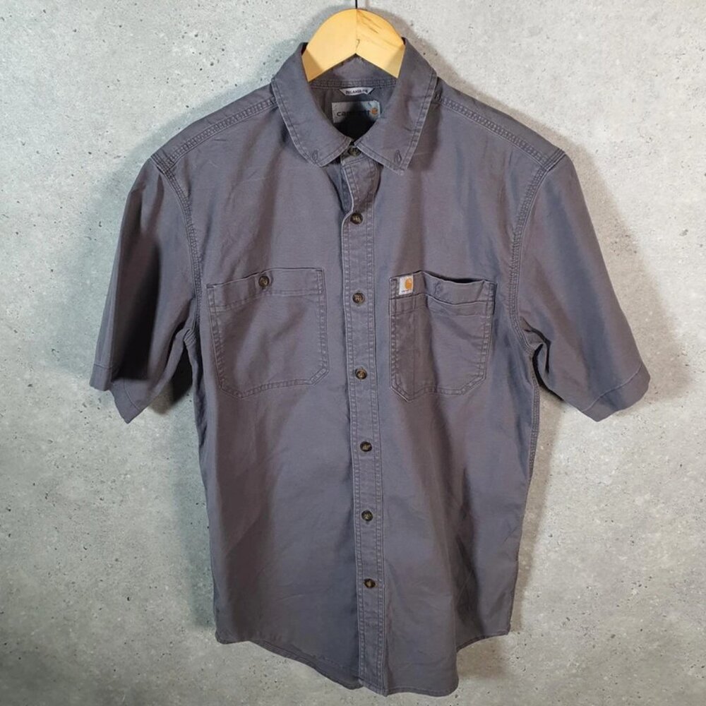 Vintage Carhartt Shirt Button Down Mens Small Grey Workwear Chore Utility